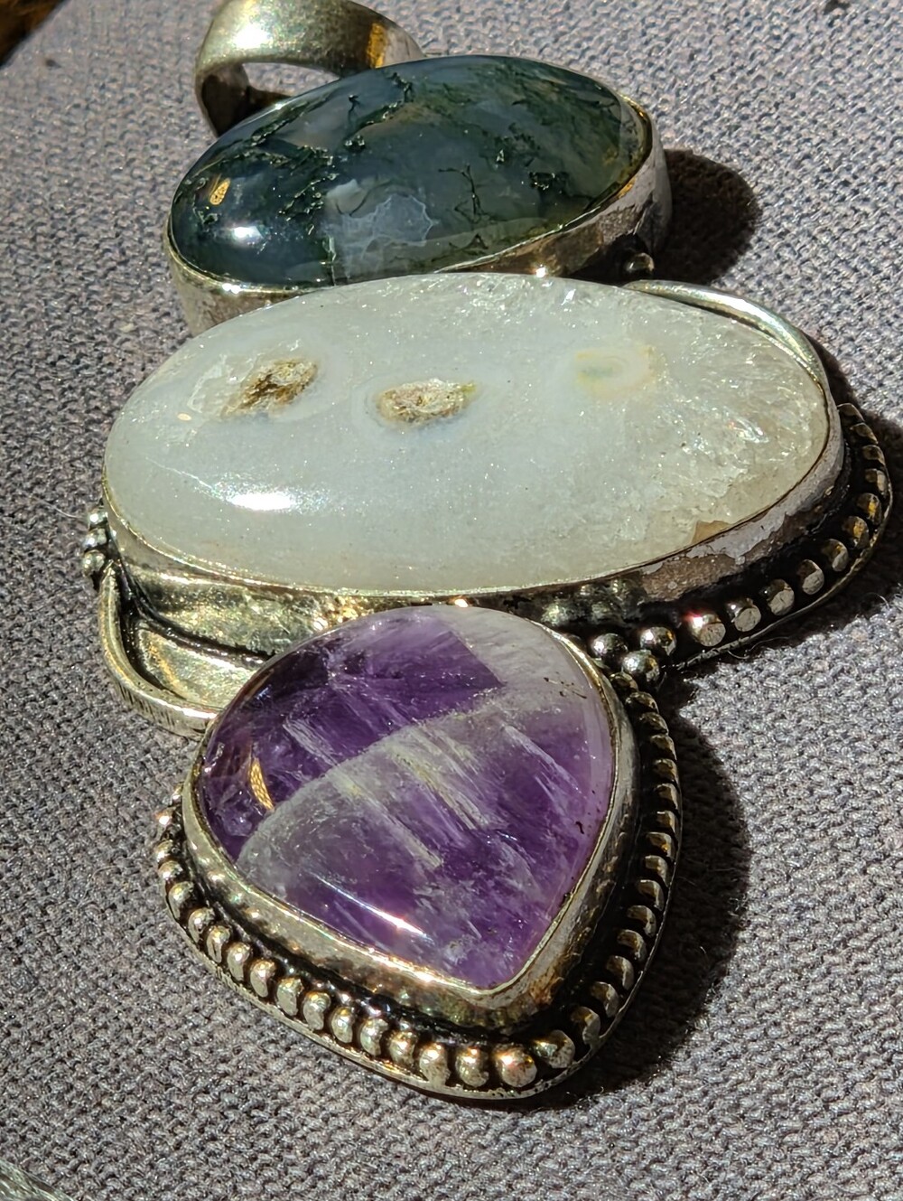 Tri-Stone 925 Silver Pendant with Natural Gemstones.